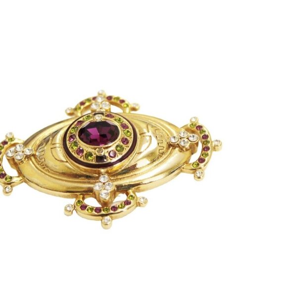 Vintage Adrian Lebetkin Gold Tone Brooch With Purple & Green Rhinestones Oval De